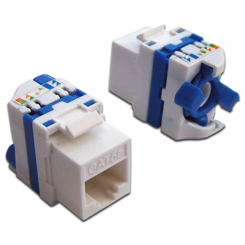 Keystone module for toolless termination, RJ-45, category 5E, UTP, 180 degrees, white